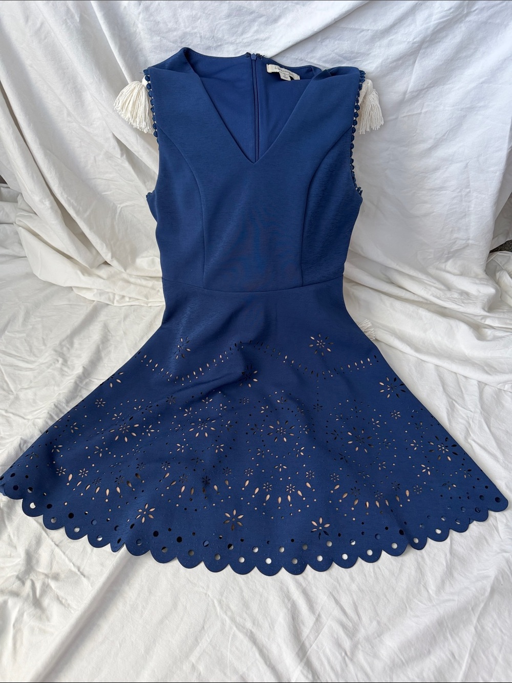 Navy Blue Francesca’s Sleeveless Eyelet Fit-and-Flare Dress